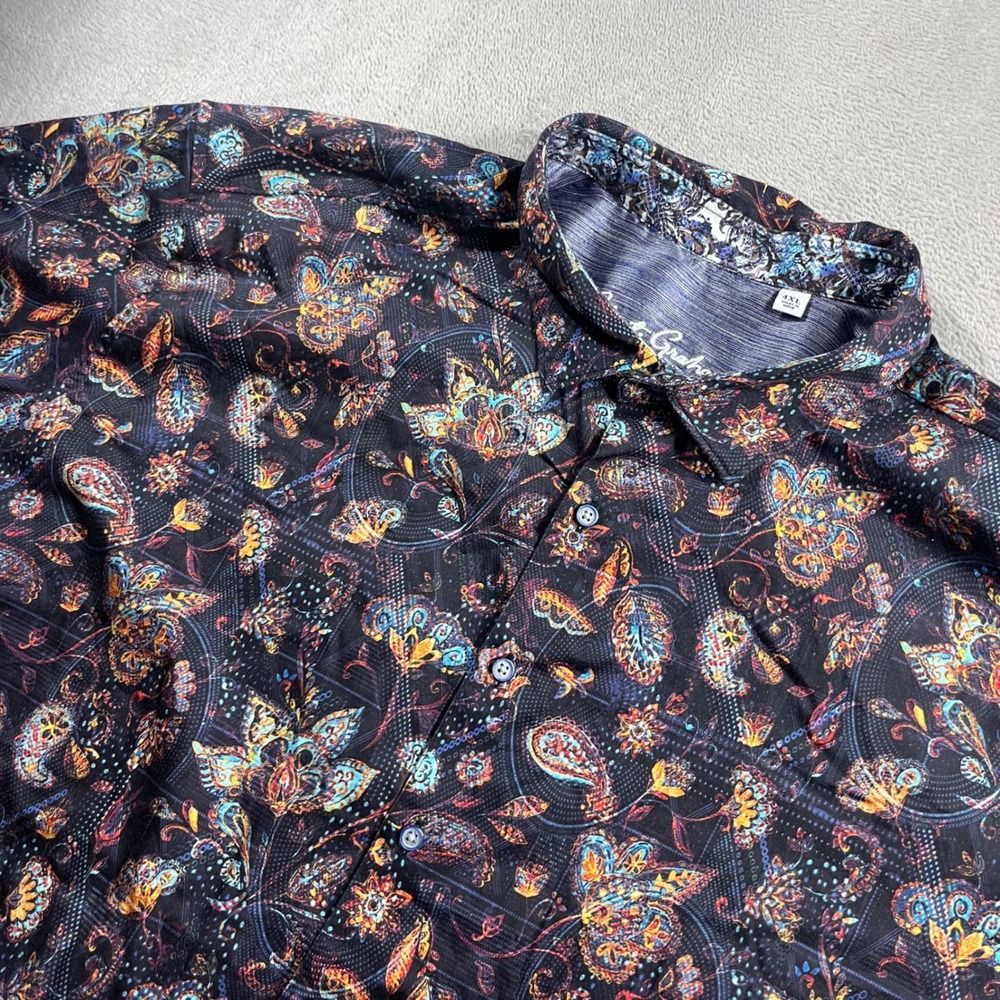 Robert Graham Mens 4XL Paisley Floral Print Short Sleeve Button Down Shirt Black
